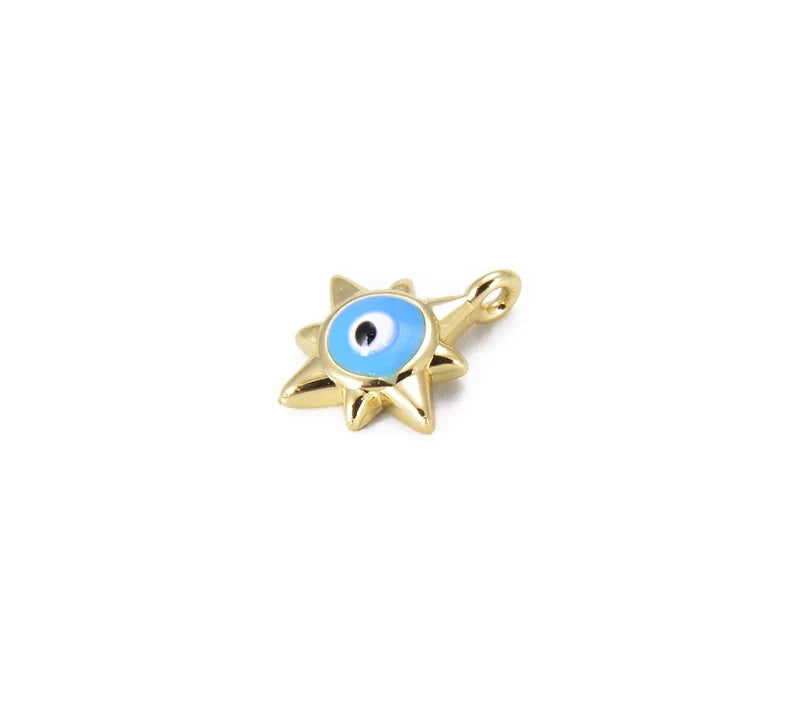 18K Gold Filled Starburst Evil Eye Charm Pendant, Enamel Evil Eye Charm, Evil Eye Jewelry, Evil Eye Pendant, Enamel Charm, 10x8mm, CP885