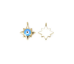 18K Gold Filled Starburst Evil Eye Charm Pendant, Enamel Evil Eye Charm, Evil Eye Jewelry, Evil Eye Pendant, Enamel Charm, 10x8mm, CP885