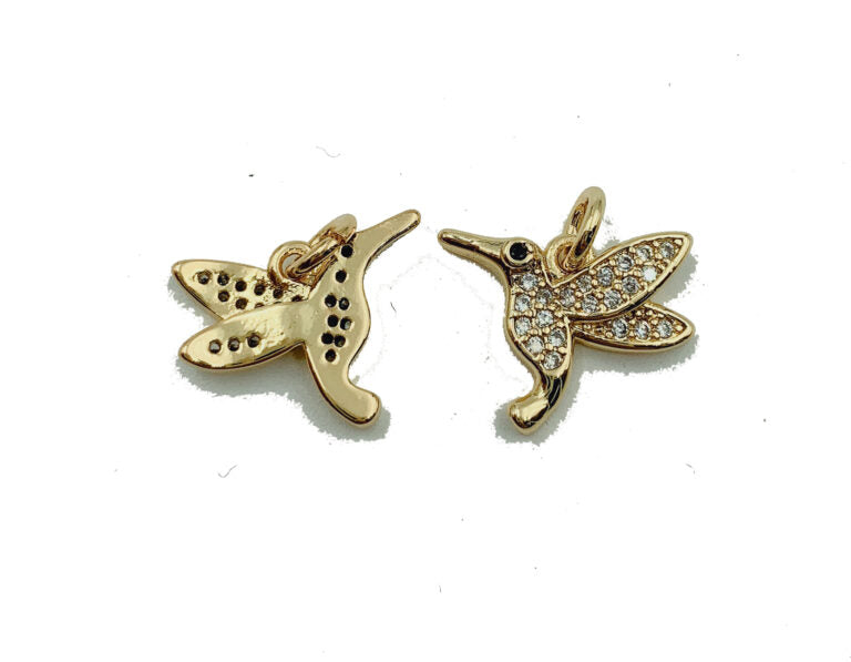 18K Gold Filled Micro Pave Hummingbird Charm Pendant, CP892