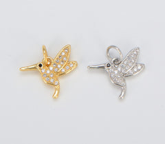 18K Gold Filled Micro Pave Hummingbird Charm Pendant, CP892