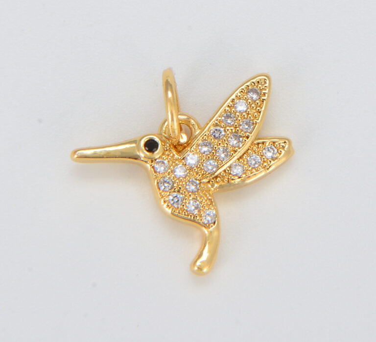 18K Gold Filled Micro Pave Hummingbird Charm Pendant, CP892