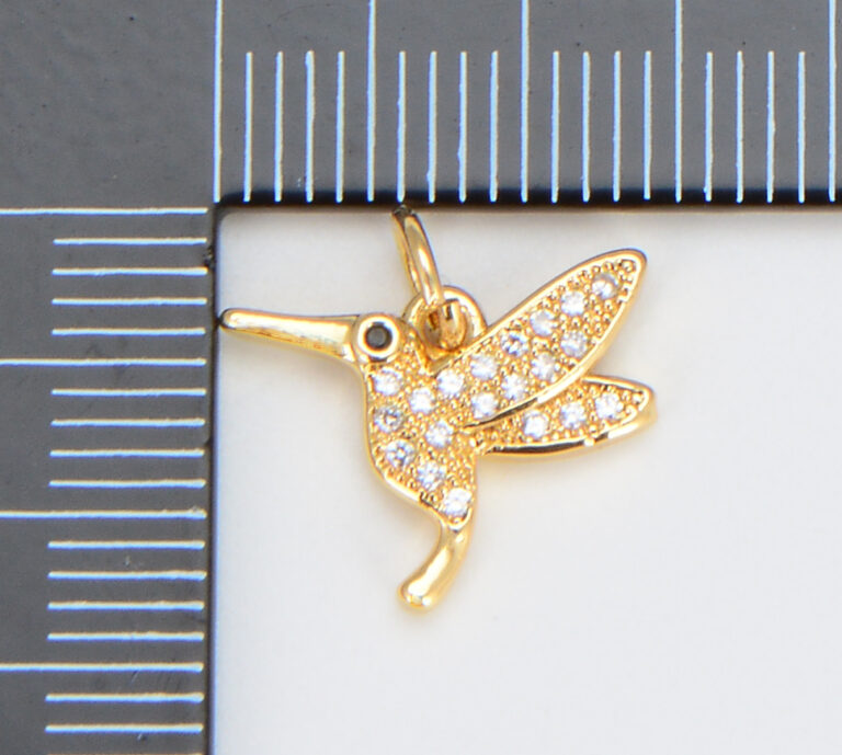 18K Gold Filled Micro Pave Hummingbird Charm Pendant, CP892