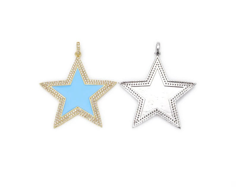 24K Gold Filled Over Brass Enamel Star Charm CZ, Star Necklace, Charm Necklace, Star Jewelry, Cubic Zirconia, CP893