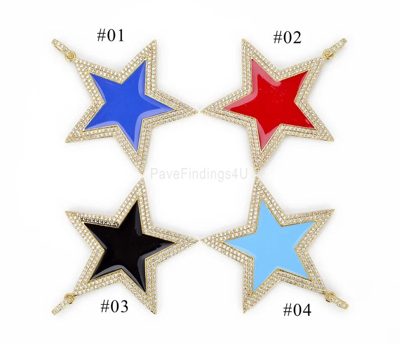 24K Gold Filled Over Brass Enamel Star Charm CZ, Star Necklace, Charm Necklace, Star Jewelry, Cubic Zirconia, CP893