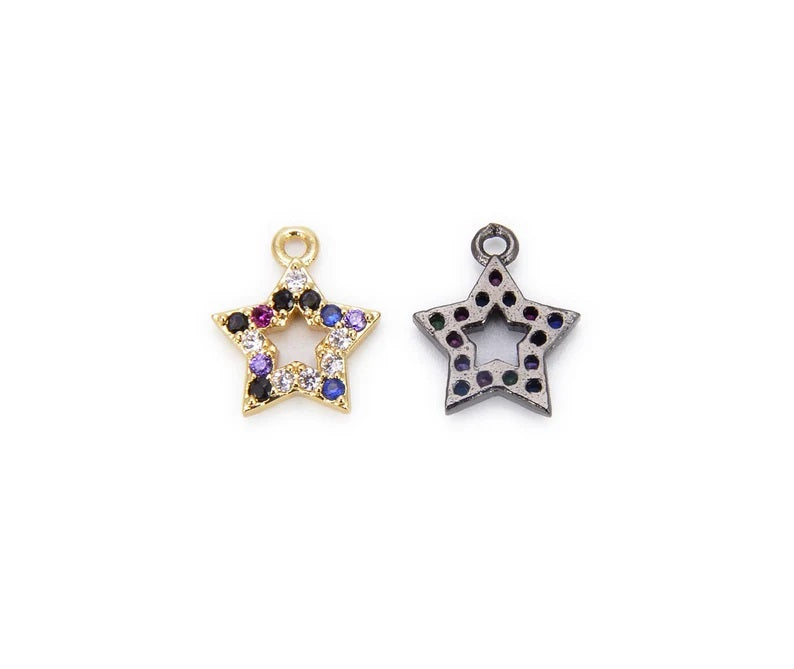 18K Gold Filled Star Charm CZ, Multiple Colored CZ Star Charm, Star Charm, Star Pendant, Charm Bracelet, Cubic Zirconia, 10x8mm, CP896