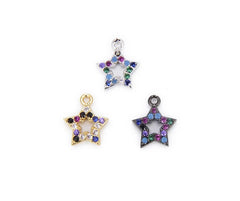 18K Gold Filled Star Charm CZ, Multiple Colored CZ Star Charm, Star Charm, Star Pendant, Charm Bracelet, Cubic Zirconia, 10x8mm, CP896