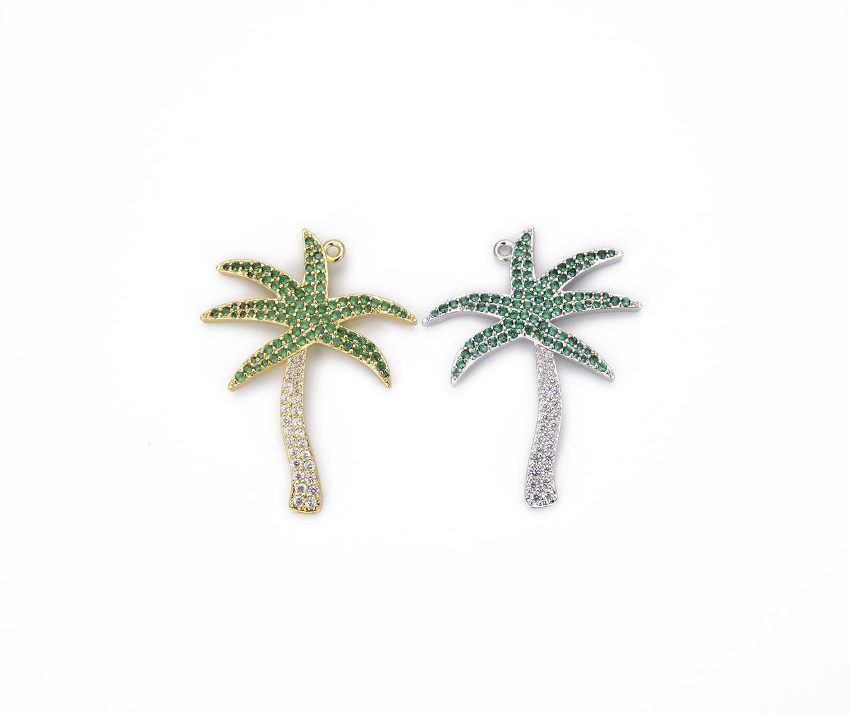 18K Gold Filled Palm Tree Charm CZ, Palm Tree, Tree charm, Beach Charm, Necklace charm, Charm Bracelet, Cubic Zirconia, 38x29mm, CP900