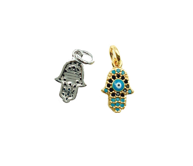 24K Gold Filled Hamsa Hand Charm CZ Micro Pave, Hamsa Charm with Evil Eye, Evil Eye Charm, Hamsa Hand Charm, Cubic Zirconia, 13x8mm, CP905