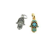 24K Gold Filled Hamsa Hand Charm CZ Micro Pave, Hamsa Charm with Evil Eye, Evil Eye Charm, Hamsa Hand Charm, Cubic Zirconia, 13x8mm, CP905