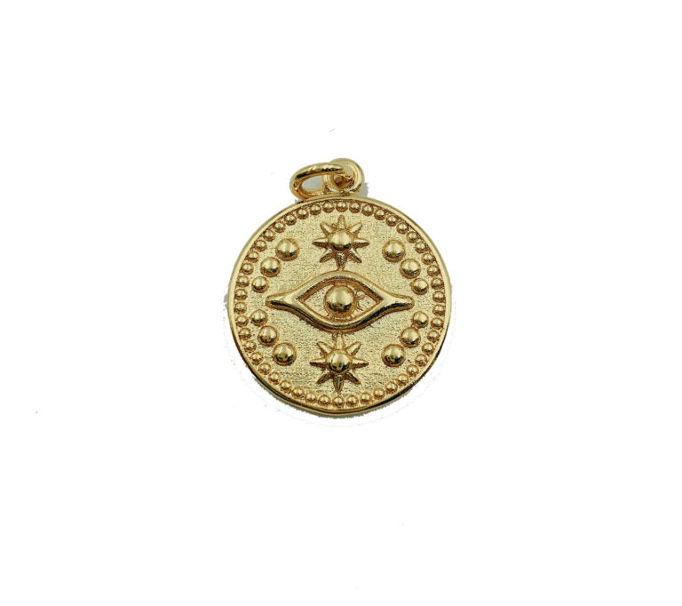 18K Gold Filled Evil Eye Medallion Charm, CP907