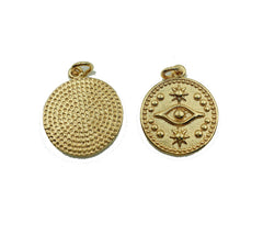 18K Gold Filled Evil Eye Medallion Charm, CP907