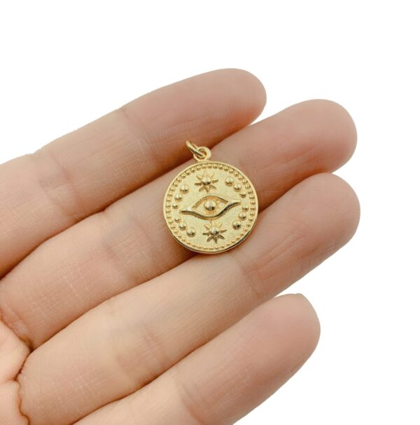 18K Gold Filled Evil Eye Medallion Charm, CP907