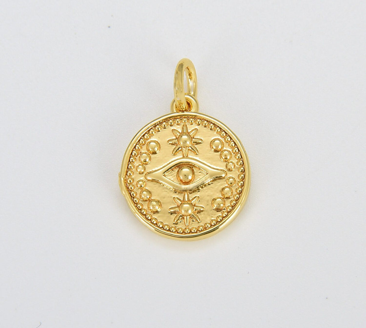 18K Gold Filled Evil Eye Medallion Charm, CP907