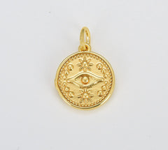 18K Gold Filled Evil Eye Medallion Charm, CP907