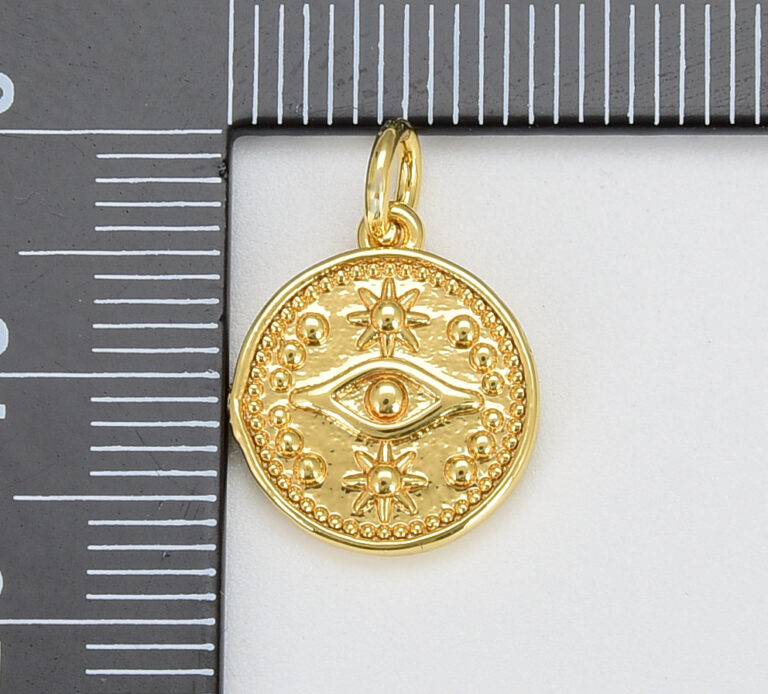 18K Gold Filled Evil Eye Medallion Charm, CP907