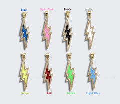 18K Gold Filled CZ Micro Pave Enamel Lightning Bolt Charm, CP913