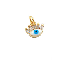 18K Gold Filled Enamel Eyelashes Evil Eye CZ Micro Pave Charm, Enamel Evil Eye, Evil Eye Necklace, Evil Eye Charm, 11x11mm, CP914