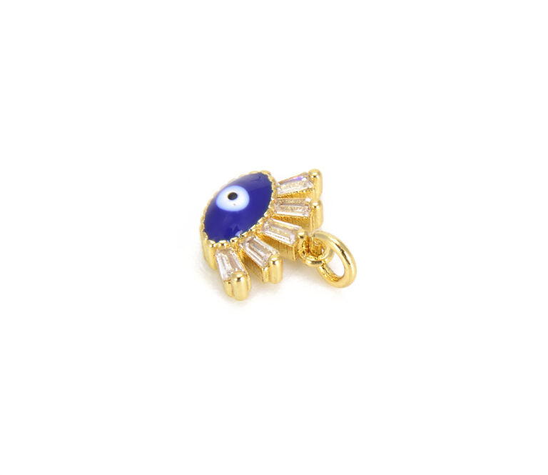 18K Gold Filled Enamel Eyelashes Evil Eye CZ Micro Pave Charm, Enamel Evil Eye, Evil Eye Necklace, Evil Eye Charm, 11x11mm, CP914