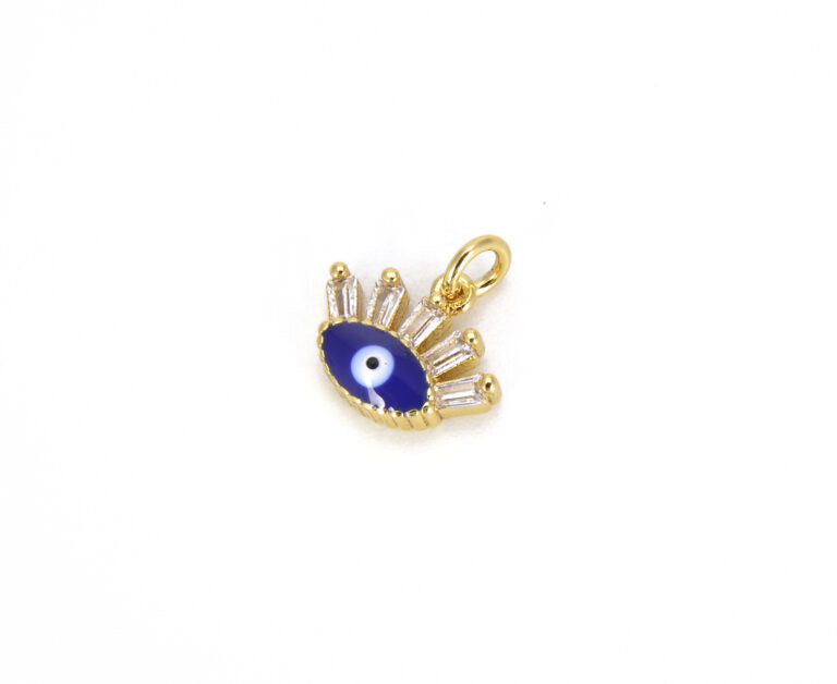 18K Gold Filled Enamel Eyelashes Evil Eye CZ Micro Pave Charm, Enamel Evil Eye, Evil Eye Necklace, Evil Eye Charm, 11x11mm, CP914