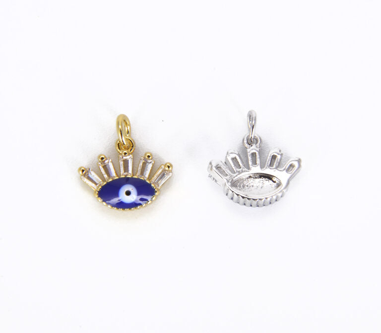 18K Gold Filled Enamel Eyelashes Evil Eye CZ Micro Pave Charm, Enamel Evil Eye, Evil Eye Necklace, Evil Eye Charm, 11x11mm, CP914