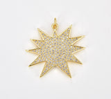 24K Gold Filled Sunburst Charm Pendant CZ Micro Pave, Sun Pendant, Sunburst Pendant, Sunburst Charm, Sun Charm, Cubic Zirconia, 29x29mm, CP918