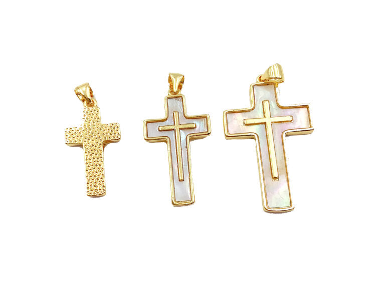 24K Gold Filled Shell Cross Charm Pendant, Crucifix Charm, Cross Charm, Cross Pendant, Mother Of Pearl, Charm Necklace, Small, Medium, Large, CP924