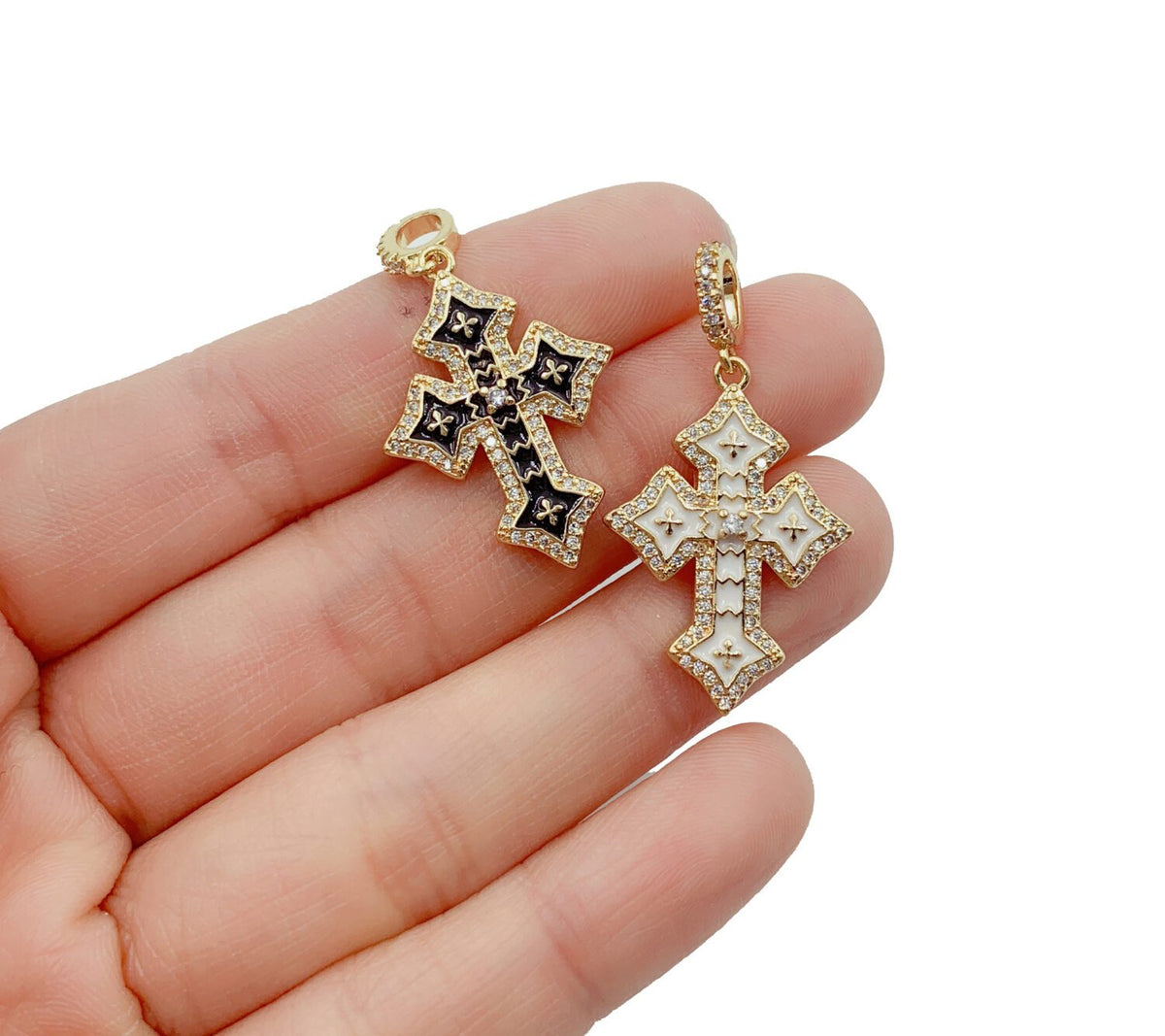 18K Gold Filled Enamel Cross Charm, Small Cross Pendant for Necklace Bracelet Earring Charm Supply Religious Jewelry, 30x15mm, CP926