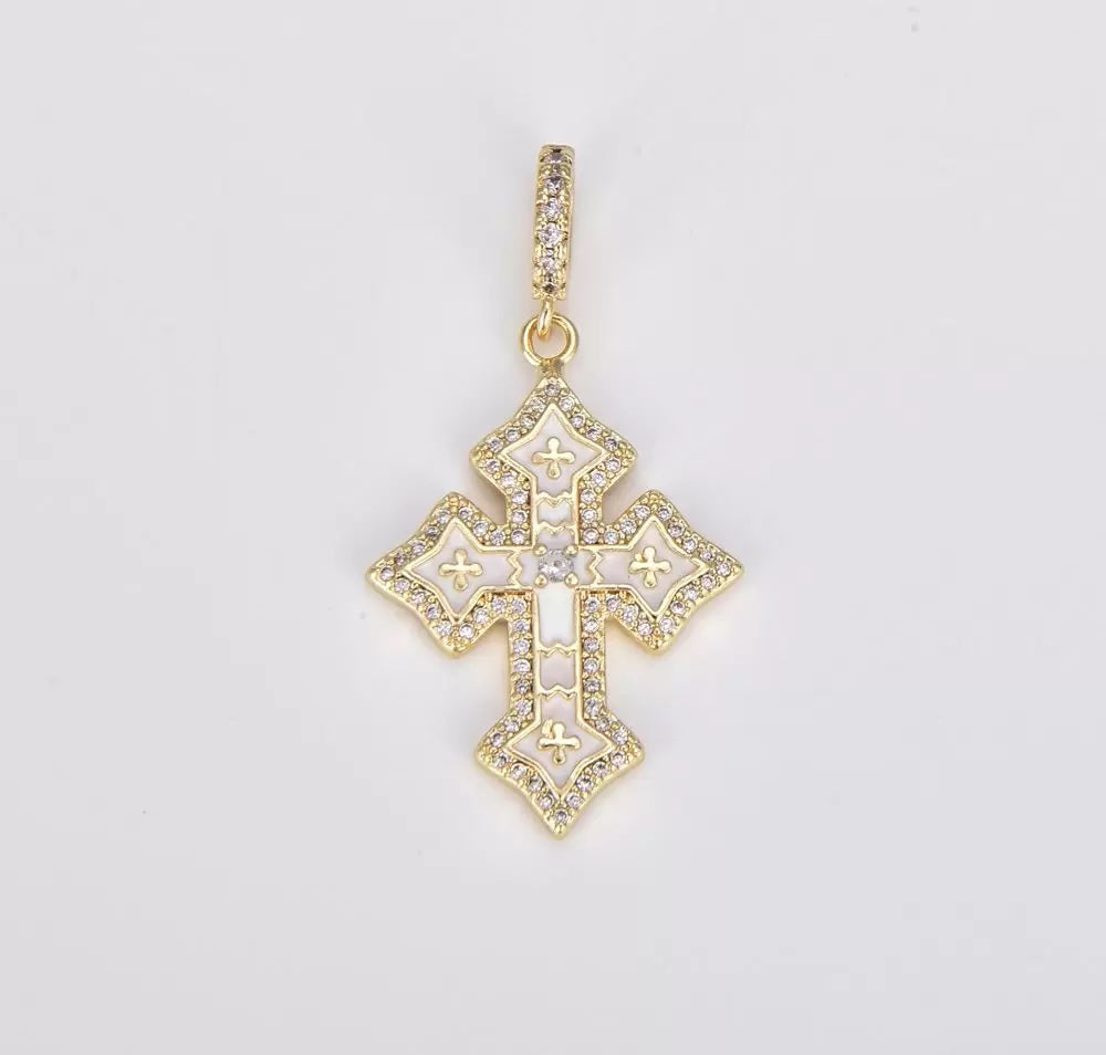 18K Gold Filled Enamel Cross Charm, Small Cross Pendant for Necklace Bracelet Earring Charm Supply Religious Jewelry, 30x15mm, CP926