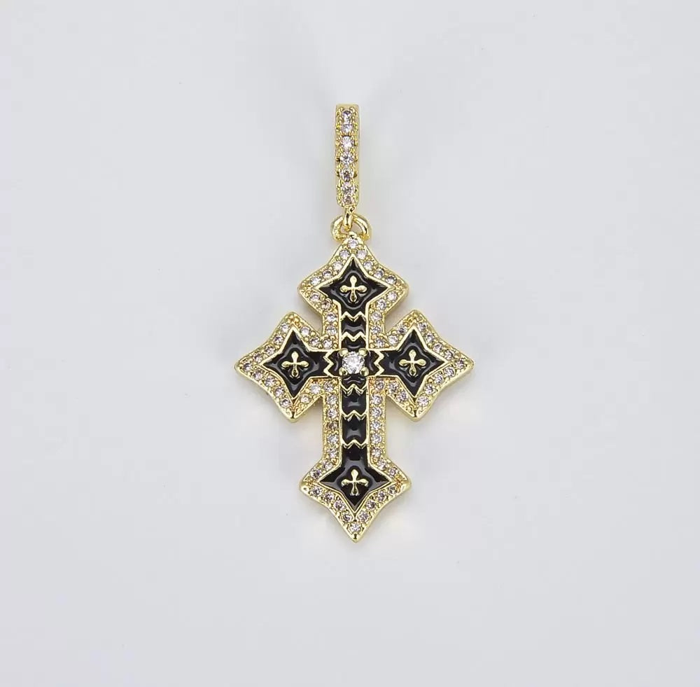 18K Gold Filled Enamel Cross Charm, Small Cross Pendant for Necklace Bracelet Earring Charm Supply Religious Jewelry, 30x15mm, CP926