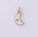 18K Gold Filled Enamel Crescent Half Moon Enamel Charms Cubic Zirconia 12x18mm CP928