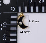 18K Gold Filled Enamel Crescent Half Moon Enamel Charms Cubic Zirconia 12x18mm CP928