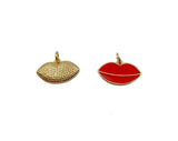 24K Gold Filled Red Enamel Lips Charm Pendant, Lips Pendant, Lips Necklace, Lips Jewelry, Lips Charm, Enamel Charm, 18x10mm, CP929