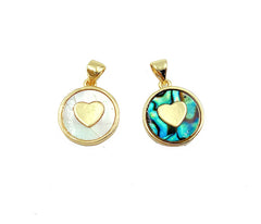 24K Gold Filled Abalone Shell Heart Charm Pendant, Heart Shell Charm, Mother Of Pearl, Charm Necklace, Charm Bracelet, Charm, 19x13mm, CP932