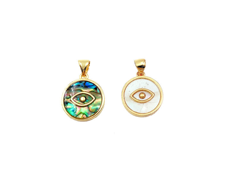 24K Gold Filled Abalone Shell Evil Eye Charm Pendant, Evil Eye Charm, Shell Charm, Charm Necklace, Charm Bracelet, Charm, 19x13mm, CP934