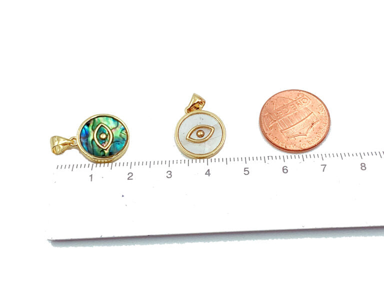 24K Gold Filled Abalone Shell Evil Eye Charm Pendant, Evil Eye Charm, Shell Charm, Charm Necklace, Charm Bracelet, Charm, 19x13mm, CP934