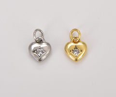 18K Gold Filled Dainty Clear CZ Gem Solitaire Heart Charm CP937