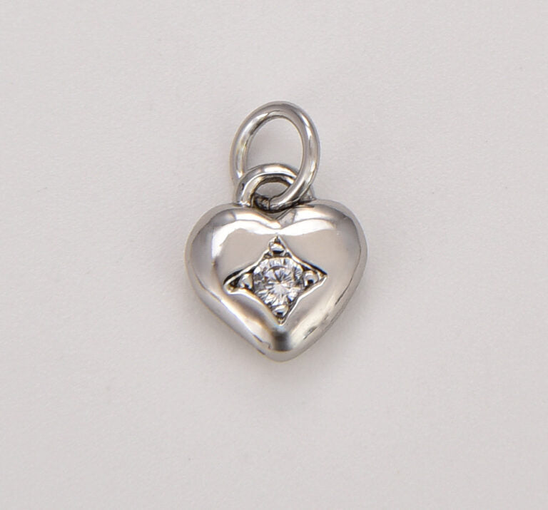 18K Gold Filled Dainty Clear CZ Gem Solitaire Heart Charm CP937