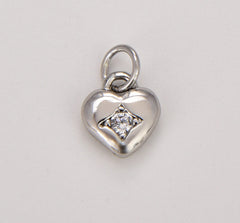 18K Gold Filled Dainty Clear CZ Gem Solitaire Heart Charm CP937