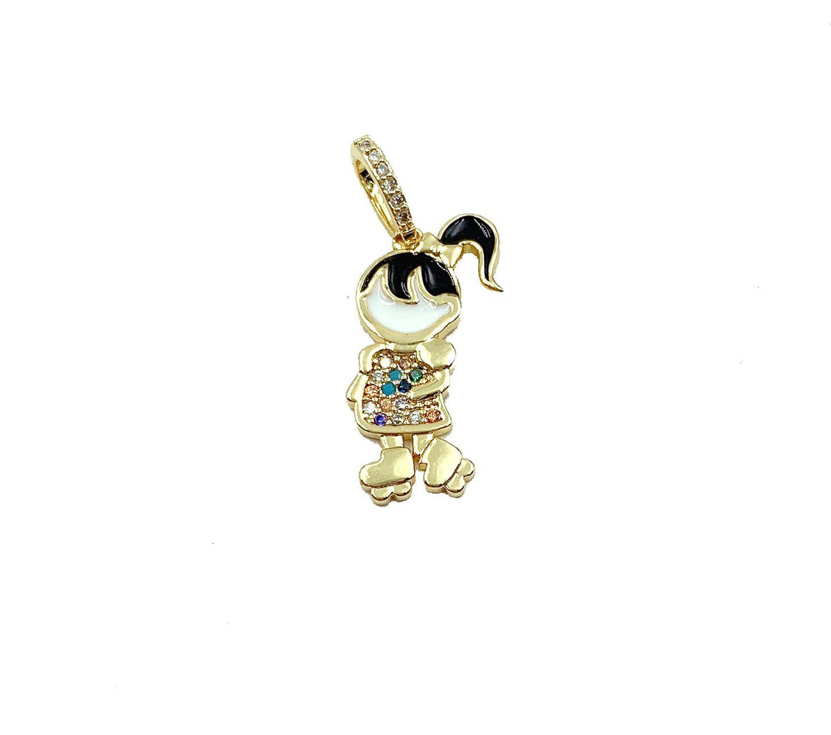 24K Gold Filled Girl Ponytail Charm Pendant, Girl Charm, Enamel Charm, CZ Micro Pave Charm, Baby Shower Gifts, Cubic Zirconia, 34x10mm, CP940