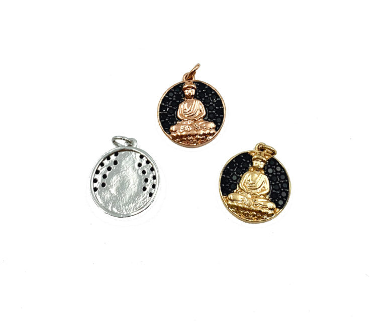 24K Gold Filled Sitting Buddha Charm, Meditating Buddha Charm, CZ Micro Pave Charm, Buddha Charm, Buddha Pendant, Cubic Zirconia, 14x12mm, CP945