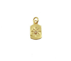 24K Gold Filled Starburst Tag Charm Cubic Zirconia, Starburst CZ Micro Pave Charm Pendant, Star, Charm Necklace, Charm Bracelet, Cubic Zirconia, 13x8mm, CP947