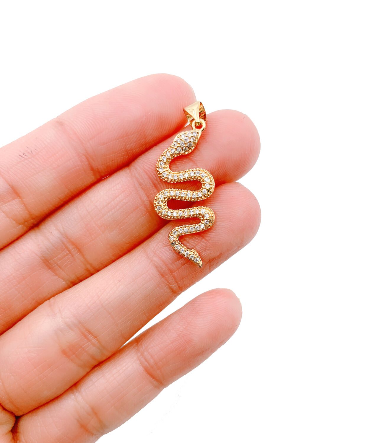 24K Gold Filled Snake Charm, Snake Colored CZ Micro Pave Charm Pendant, Serpent Charm, Snake Necklace, Snake Pendant, Cubic Zirconia, 29x12mm, CP956