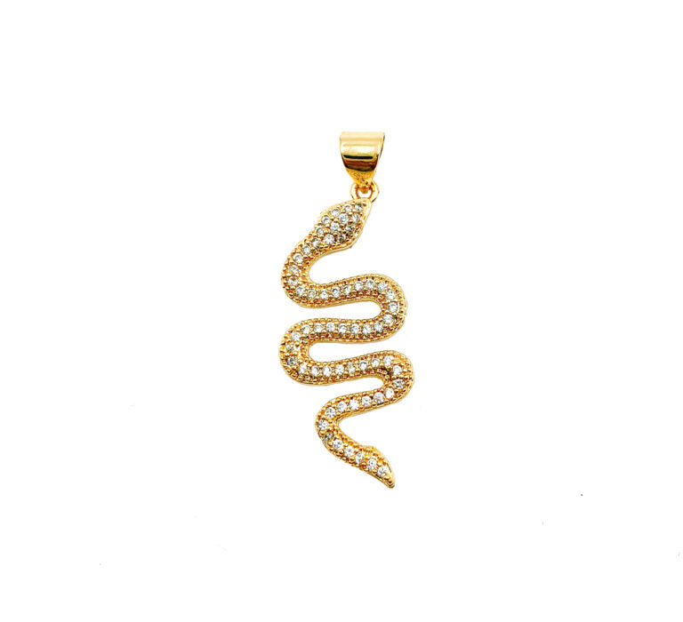 24K Gold Filled Snake Charm, Snake Colored CZ Micro Pave Charm Pendant, Serpent Charm, Snake Necklace, Snake Pendant, Cubic Zirconia, 29x12mm, CP956