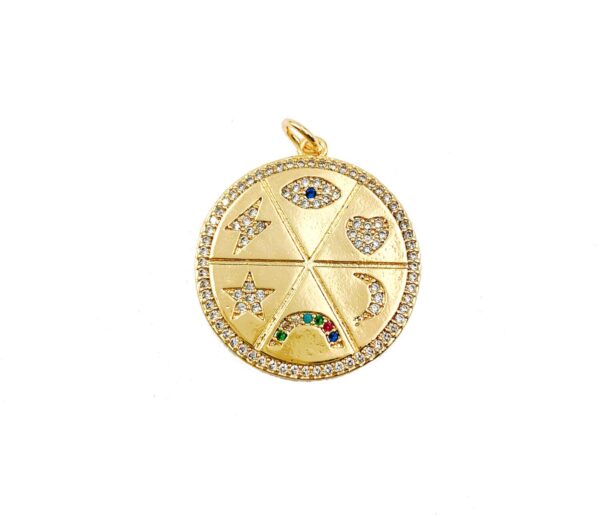 24K Gold Filled Celestial Colored Cubic Zirconia Micro Pave Charm Pendant, Multi Celestial Charm, Multi Charm, Cubic Zirconia, Charm, 26x23mm, CP962