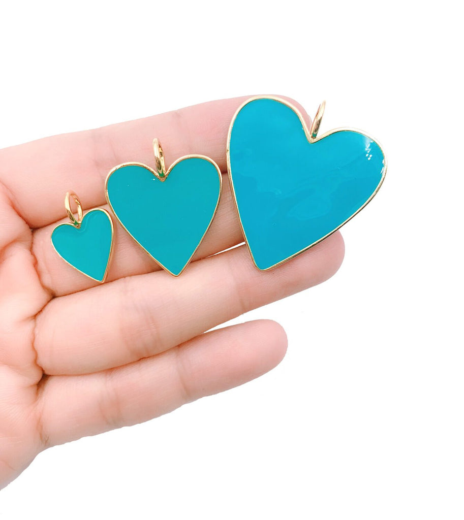 22K Gold Filled Turquoise Blue Enamel Heart Charm Pendant, Enamel Heart Charm, Heart Pendant, Heart Necklace, 21mm, 30mm, 37mm, CP965B