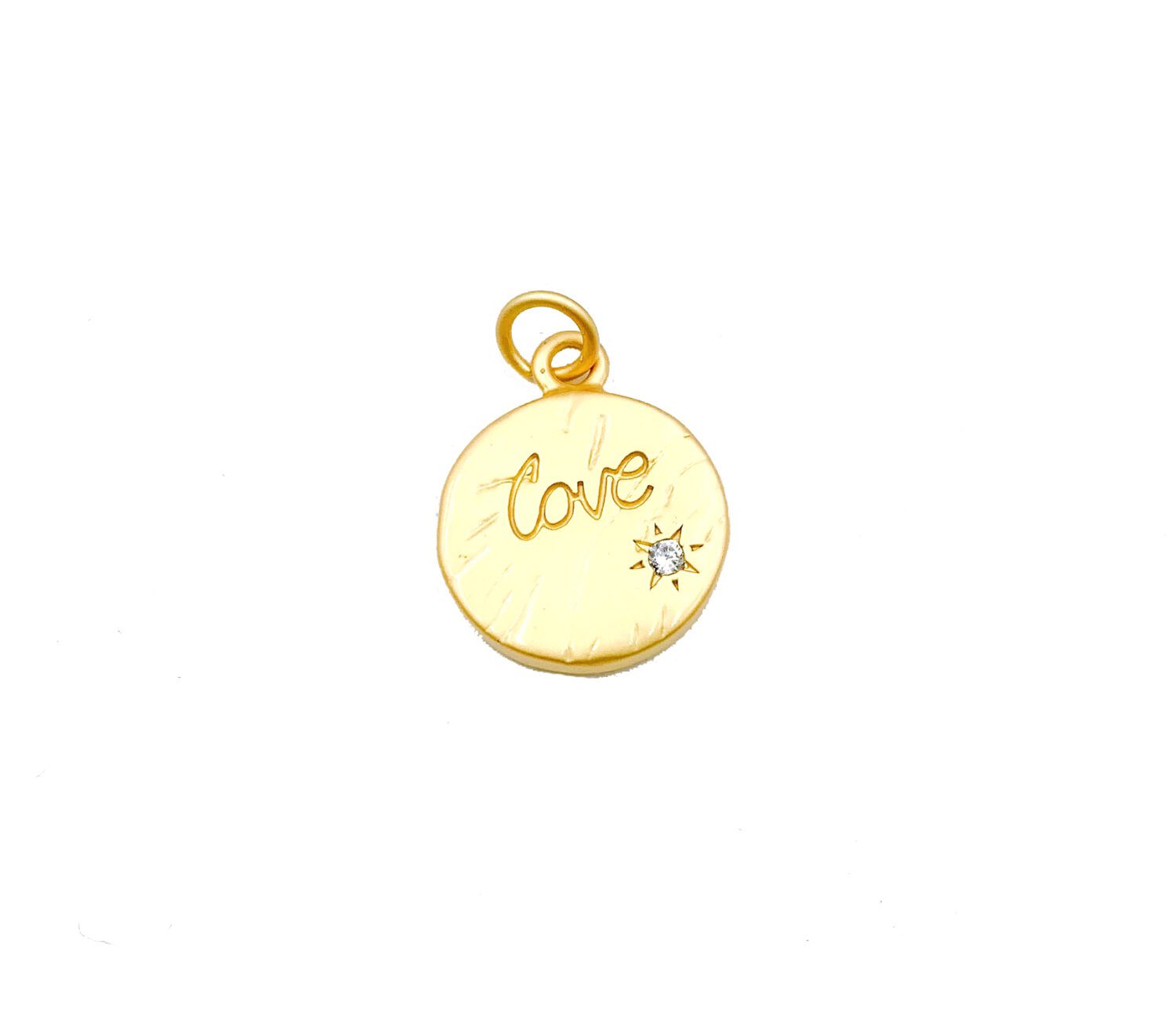 24K Gold Filled Carved Love CZ Micro Pave Charm Pendant, Love Pendants, Love Carved Charm, Carved Charm, Round Charm, Cubic Zirconia, 14mm, CP966