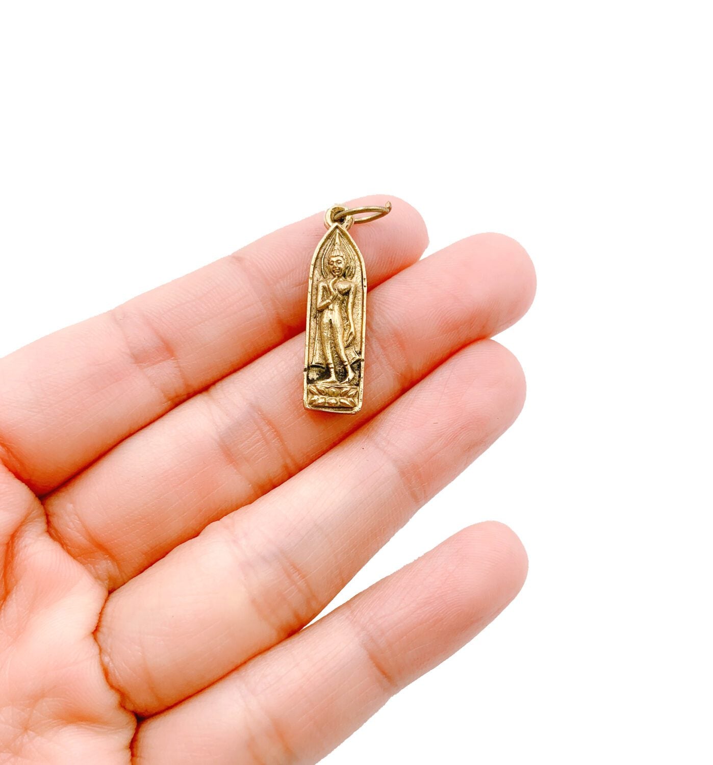 24K Gold Antique Rustic Thailand Buddha Brass Charm, Buddha Brass Pendant, Buddha Charm, Antique Buddha for Necklace Bracelet Jewelry Making Supply, CP981