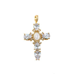 24K Gold Filled Mother of Pearl Virgin Mary, Crucifix, CZ Micro Pave Charm Pendant, Shell Virgin Mary, Cross Charm, Cubic Zirconia, 42x29mm, CP1640