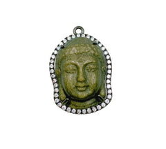 Antique 925 Sterling Silver Obsidian Stone Buddha carved CZ pendant, Buddha Charm, Buddha Pendant, Buddha Necklace, 27x19mm, CP997-J0619