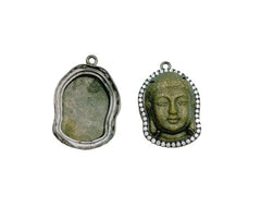 Antique 925 Sterling Silver Obsidian Stone Buddha carved CZ pendant, Buddha Charm, Buddha Pendant, Buddha Necklace, 27x19mm, CP997-J0619